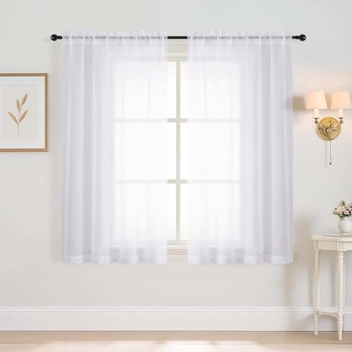 White Window Sheer Curtains 45 Inches Length (42"W x 45"L (Pack of 2) / White)