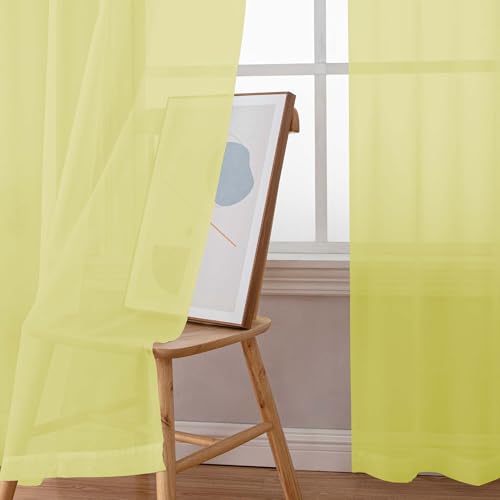 Lemon Sheer Curtains 72 Inches Long 2 Panels for Living Room (Lemon / 42"W x 72"L (Pack of 2))