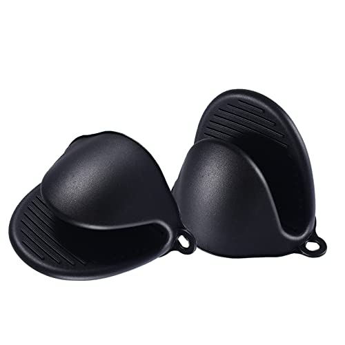 2 Pairs Mini Oven Gloves Silicone Oven Mitts Black and Grey (Black and Grey)