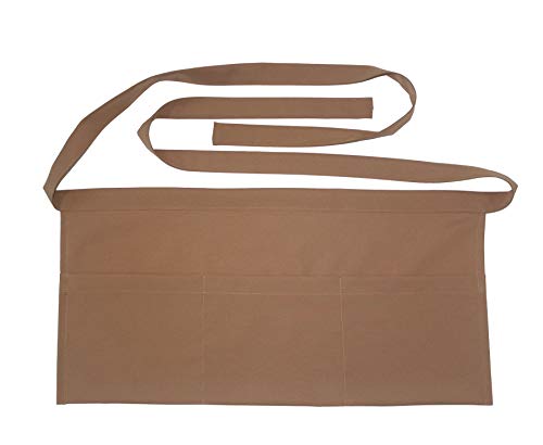 Resist water 3 big Pockets Waist Server Apron Kitchen (Khaki)