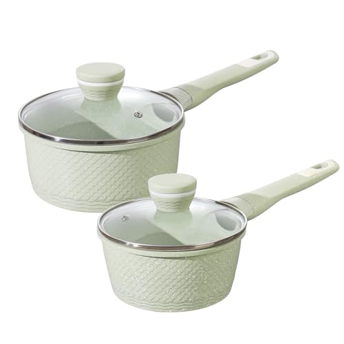 Sauce pan set 4 Pcs 1.5Qt & 2.0Qt Sauce Pot Set with Lid Geen (2 PCS 1.5/2.0 QT Sauce Pan with Lid)