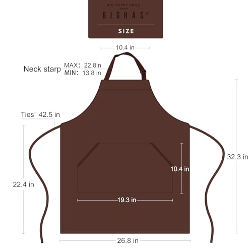 Adjustable Bib Apron with Pocket Extra Long Ties for Women Men (Brown)