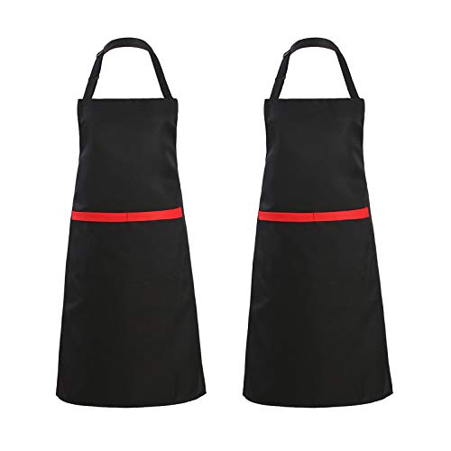 2 Pack Adjustable Bib Apron with 2 Pockets (Black)