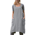 Women Apron with 2 Pockets Cotton Linen Kitchen Baking Cooking Chef Cross Back Pinafore Dress for Work Restaurant Gardening (Medium / Light Grey)
