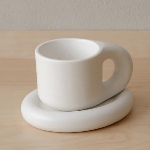 Ceramic Coffee Mug with Saucer (Nacre White)