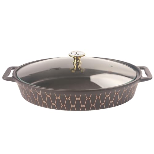 11" X 7.5" Ceramic Oval Casserole Dish with Glass Lid (Black / 11" X 7.5")