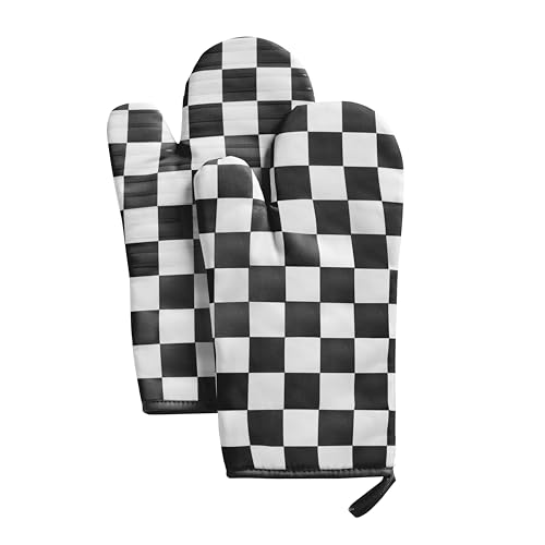 Black and White Checkered Oven Mitts Heat Resistant (Black and White)
