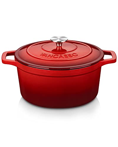 6 Qt Round Enameled Cast Iron Dutch Oven with Lid & Handles (6 Qt-round / Red)