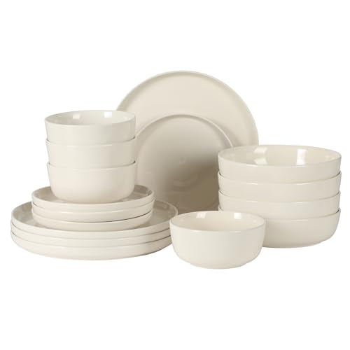 Serenity 16 Piece Modern Porcelain Dinnerware Set for 4 (Linen White (Serenity) / Service for 4 (16pcs))