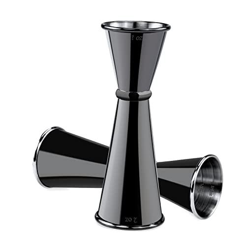 Double Cocktail Jigger for Bartending (Rolled Edge-1oz/2oz-1PC / Black)