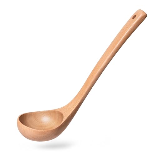 Wooden Soup Ladle for Cooking (Beech Yellowish / 10.8″-2.0oz)