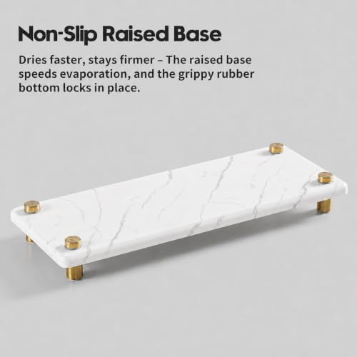 White Marble Pattern Style Water Absorbing Stone Sink Caddy (10"x 4" - Marble Pattern - Gold)