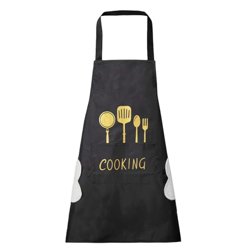 Women Kitchen Apron with Hand Wipe Pockets (Black)