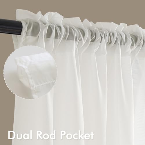 Ivory Sheer Curtains 90 Inches Long 4 Panels 42 x 90 Inches (42"W x 90"L (Pack of 4) / Ivory)