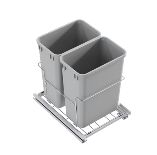 Dowell B18 Aluminum Base Wastebasket Pullout with Door Mount and Two 35Qt (Double Pull - 35Qt x 2)