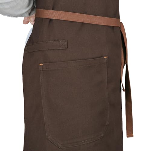 Mens Womens Kitchen Apron with Pockets & Towel Loop (Brown)