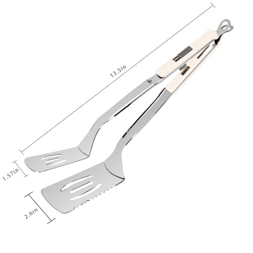 13.5 inch Stainless Steel Tongs for Cooking (13.5 Inch / White)