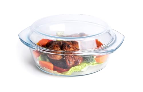 Round Tempered Glass Casserole Dish with Lid (2.5QT)