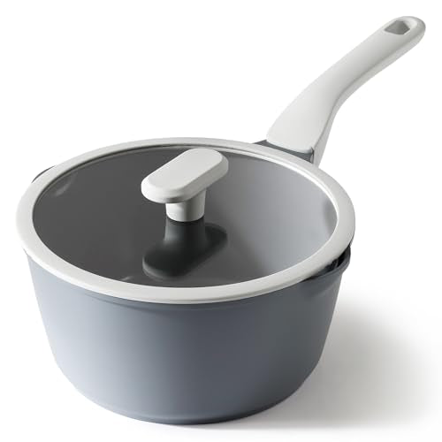 Ceramic Nonstick Saucepan with Lid (3 Quarts / Gray)