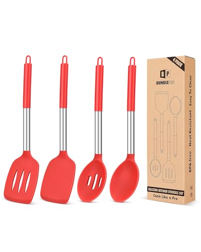 Pack of 4 Silicone Cooking Utensils Set (Red)