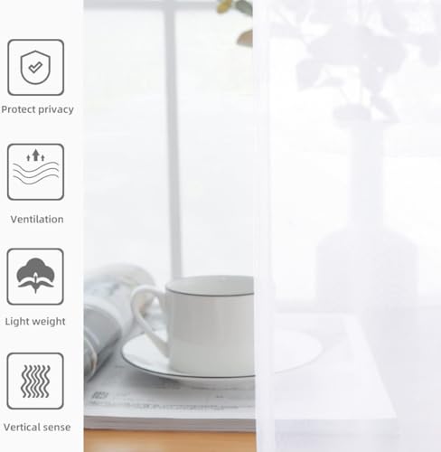 Sheer Rod Pocket Curtain Voile Draperies 2 Panels White Beige Black Grey Coffee 52 Inch Width 90 Inch Long 1 Pair for Kitchen Bedroom Children Living Room Yard (Optical White / 52"W x 90"L (Pack of 2))