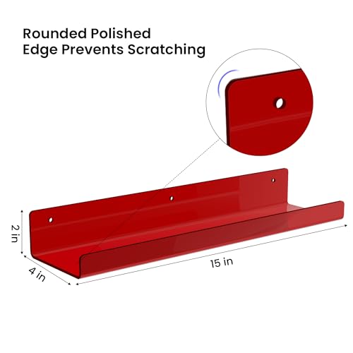 4 Pcs 15" Acrylic Shelves for Wall Decor and Display (Red)