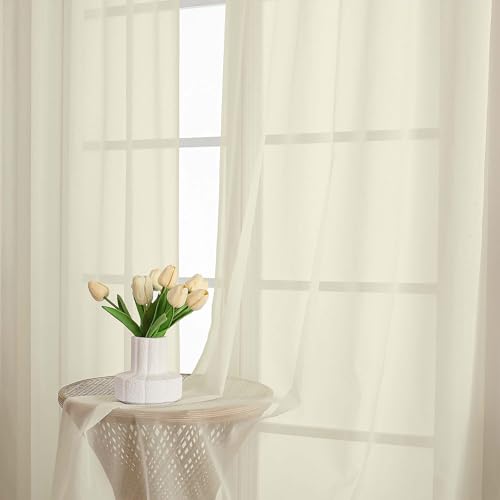 Cream Sheer Curtains 90 Inch Long 2 Panels for Living Room 59" Wide (Cream / 59"W x 90"L (Pack of 2))