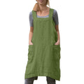Women Cotton Linen Apron with 2 Pockets Kitchen Baking Cooking Chef Cross Back Pinafore Dress for Work Restaurant Gardening (Large / Leaf Green)