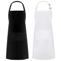 2 Pack Adjustable Bib Apron Thicker Version Waterdrop Resistant with 2 Pockets Cooking Kitchen Aprons for Women Men Chef (Black/White / 2 Polyester)