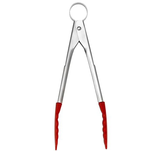 Stainless Steel Silicone Mini Tongs (7" / Red)