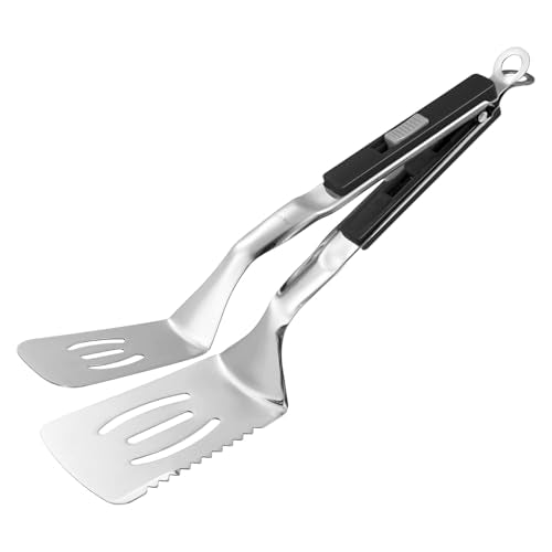 Spatula Tongs (Black Handle, Silver Tone)