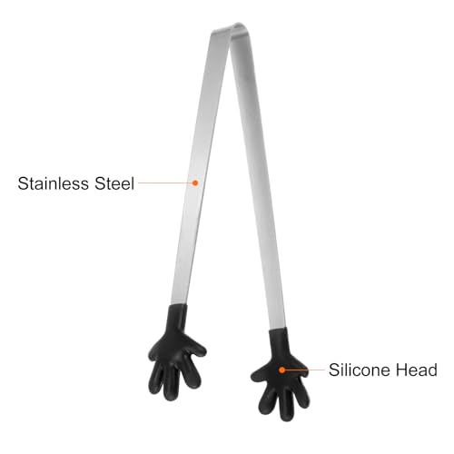 Mini Food Tongs 5.5" Pattern Shape Stainless Steel with Silicon Tips Small Cooking Tongs Kitchen Food Tongs Serving Tongs for Cooking Grilling BBQ Barbecue Kitchen (Black)