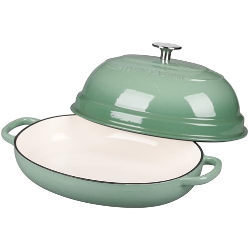 Enameled Oval Cast Iron Dutch Oven Pot with Lid (Sage Green)