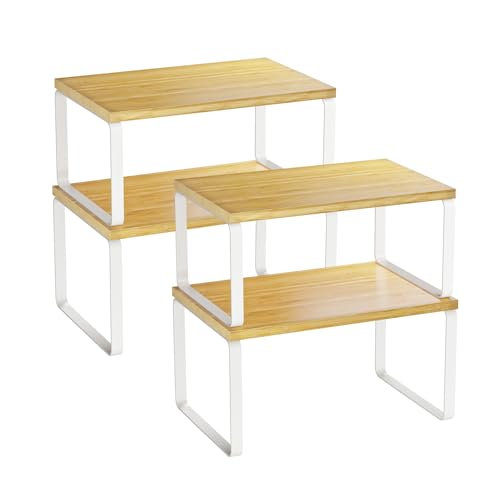 Bamboo Cabinet Organizer Shelf (White and Natural)