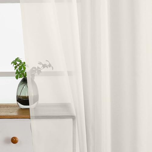 Ivory Window Sheer Curtains 45 Inches Length (42"W x 45"L (Pack of 2) / Ivory)