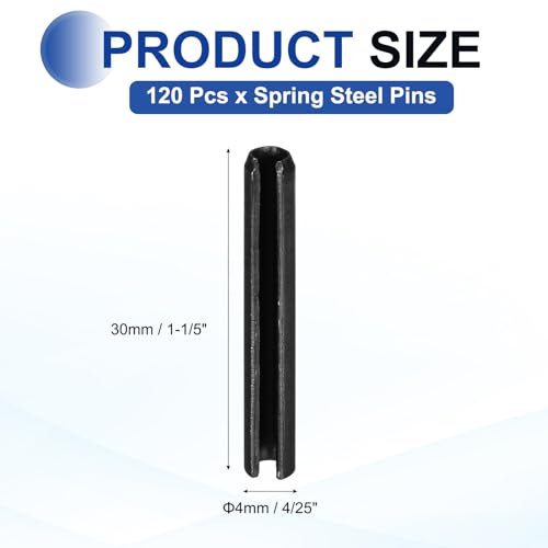 120Pcs Slotted Split Roll Pins 4 (4/25 Inch(4mm) Dia. 1-1/5 Inch(30mm) Length)