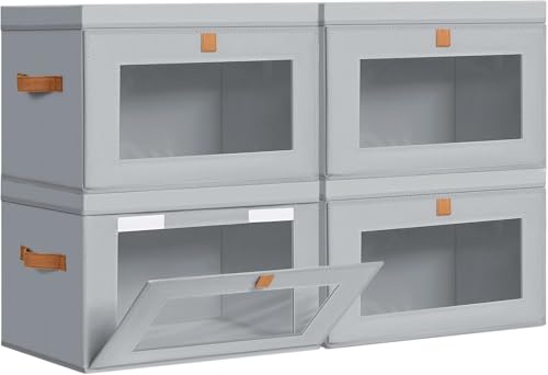 Storage Bins with Lids (Gray / Medium-4 Pack)