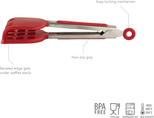 Waffle Tongs Mini Silicone Kitchen Tongs for Cooking Serving Flat Stainless Steel Small Tongs with Silicone Tips for Salads Belgian Waffles Air Fryer Appetizers Dishwasher Safe Cayenne Red (Cayenne)