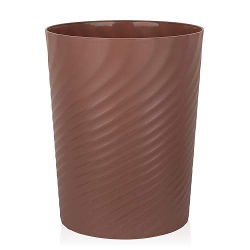 Plastic Small Bathroom Trash Can Wastebasket Garbage Can (Brown / 1.8 Gallon/1 Pack)