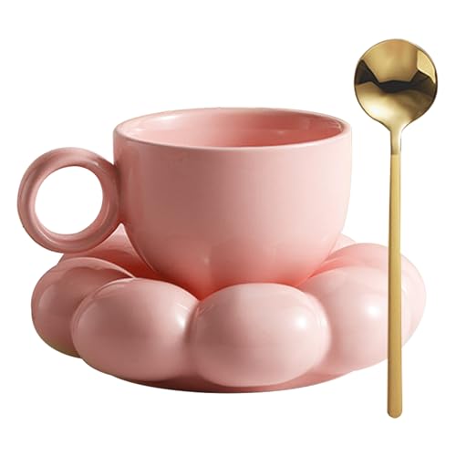 Ceramic Coffee Mug with Spoon Travel Sunflower Cloud Mug with Saucer 200ML Afternoon Tea Cup for Latte