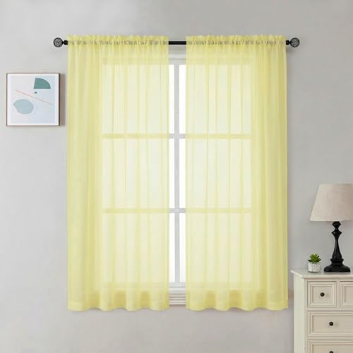 Sheer Curtains 54 Inch Long 2 Panels Set (Light Yellow / 42"W x 54"L (Pack of 2))