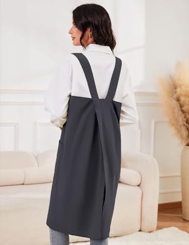 Women's Cotton Cross Back Pinafore with Big Pockets Practical Aprons for Gardening Works (X-Large / Darkgrey)