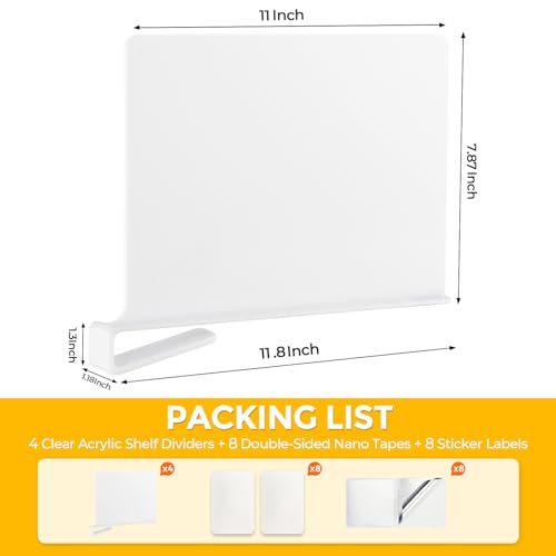 White Acrylic Shelf Dividers for Closets Organizer & Storage (White / 8 Pack)