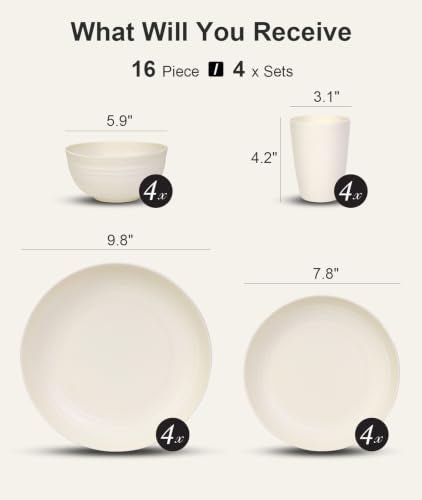 16 Piece Plates and Bowl Set for 4 (Beige / Service For 4)