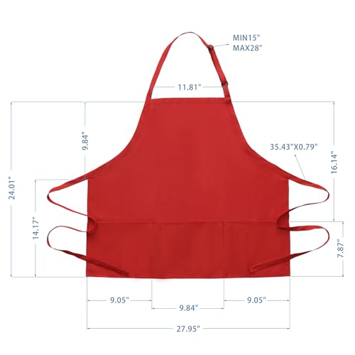 Kitchen Cooking Apron Unisex Adjustable chef apron with 3 pockets (01 Pack Red)