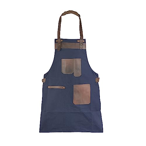 Full Grain Leather & Canvas Apron (Blue 2)