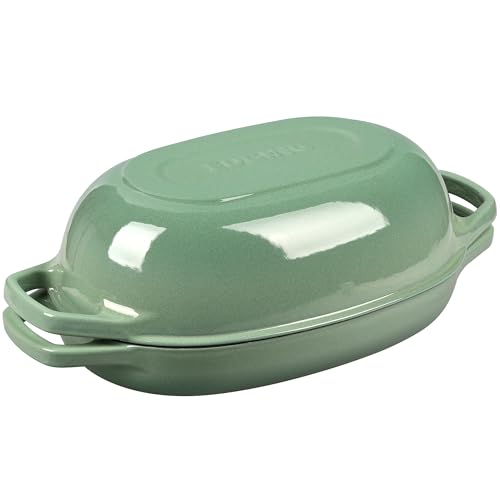 Enameled Cast Iron Oval Dutch Oven Pot with Lid (Sage Green / 5 Quart)