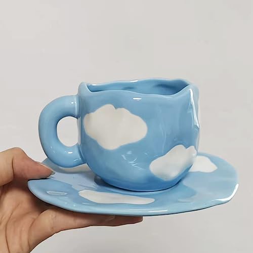 Coffee Mugs Set with Saucer Cute Cloud In The Sky Cup Gifts for Women for Birthday Tea Coffee Mug 250 ML Ceramic Cup Birthday Gift for Women Girls Mom Friend Coffee Mug aucer Set (#A Cloud In The Sky Coffee Mug Set with Saucer)