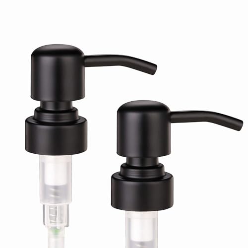 2 Pack Thick Amber Glass Pint Jar Soap Dispenser with Silver Stainless Steel Pump (Matte Black 1)