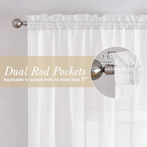 Sheer White Curtains 96 Inches Long 2 Panels Set (White / 59"W x 96"L (Pack of 2))